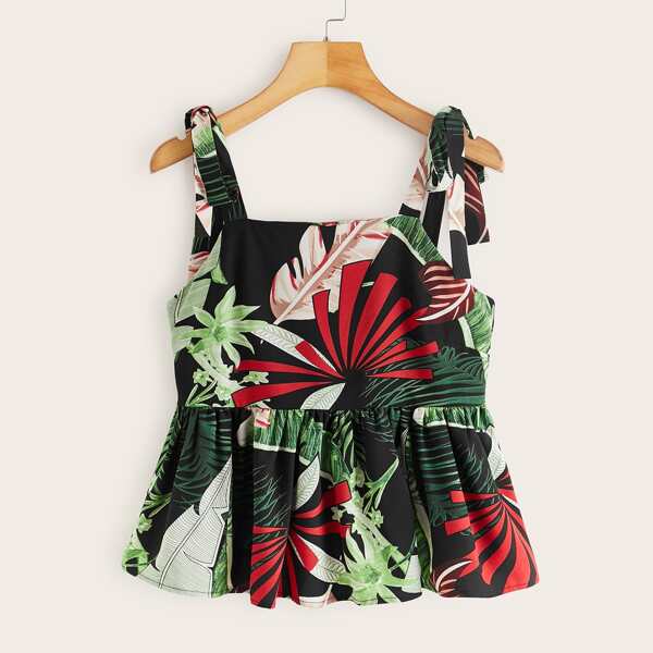 

Tie Shoulder Tropical Print Cami Top, Multicolor