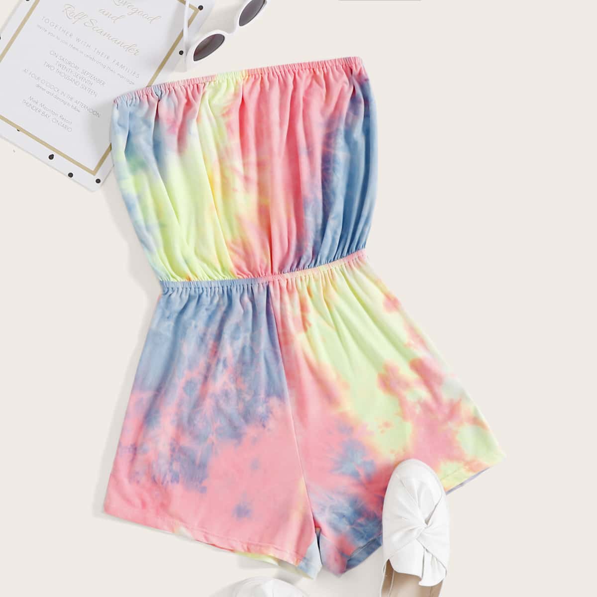 

Tie Dye Wide Leg Tube Romper, Multicolor