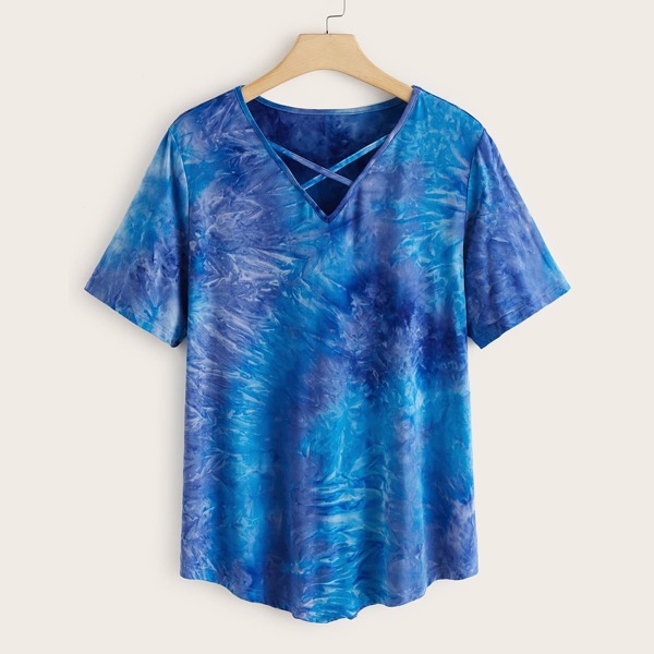 

Plus Criss-cross Tie Dye Tee, Blue