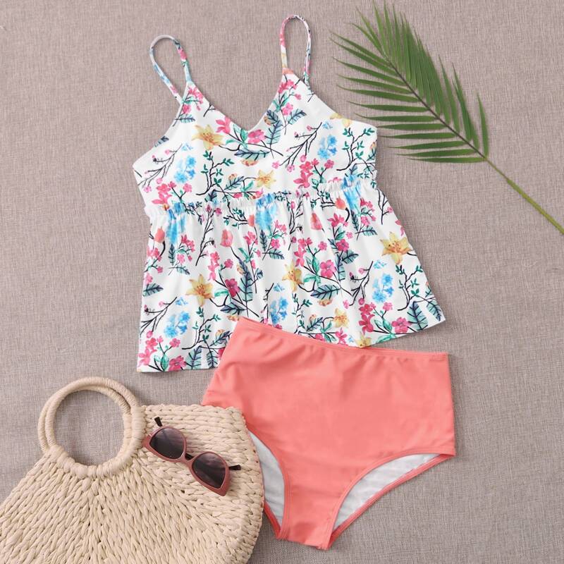 

Floral High Waisted Bikini Swimsuit, Multicolor