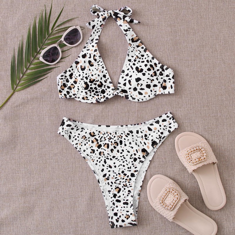 

Leopard Halter Underwire Bikini Swimsuit, Multicolor