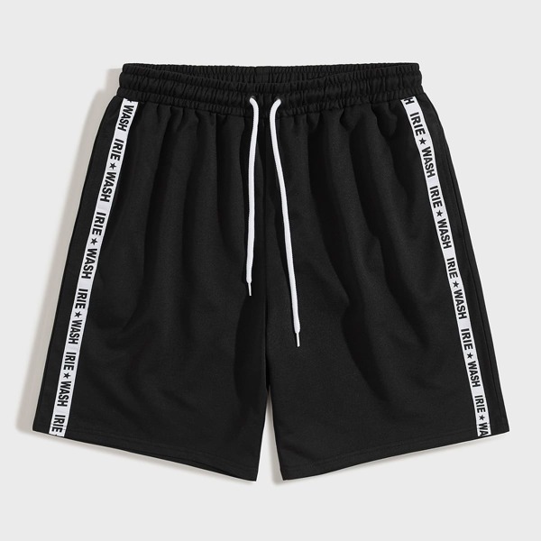 

Men Letter Tape Drawstring Track Shorts, Black