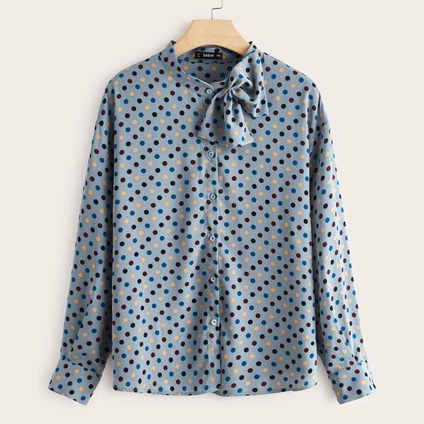 

Plus Bow Detail Polka Dot Blouse, Blue