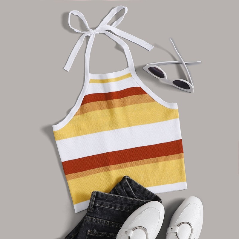 

Tie Back Striped Knit Top, Multicolor