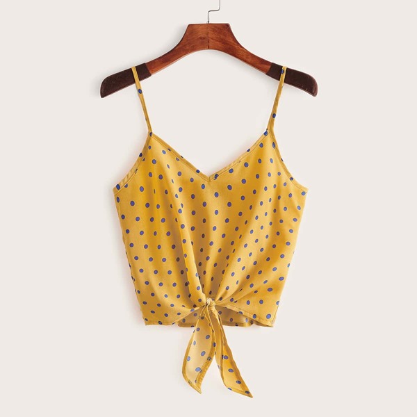 

Polka Dot Tie Hem Cami Top, Yellow