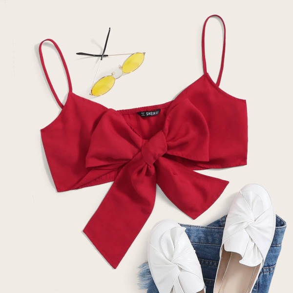 

Tie Front Crop Cami Top, Red