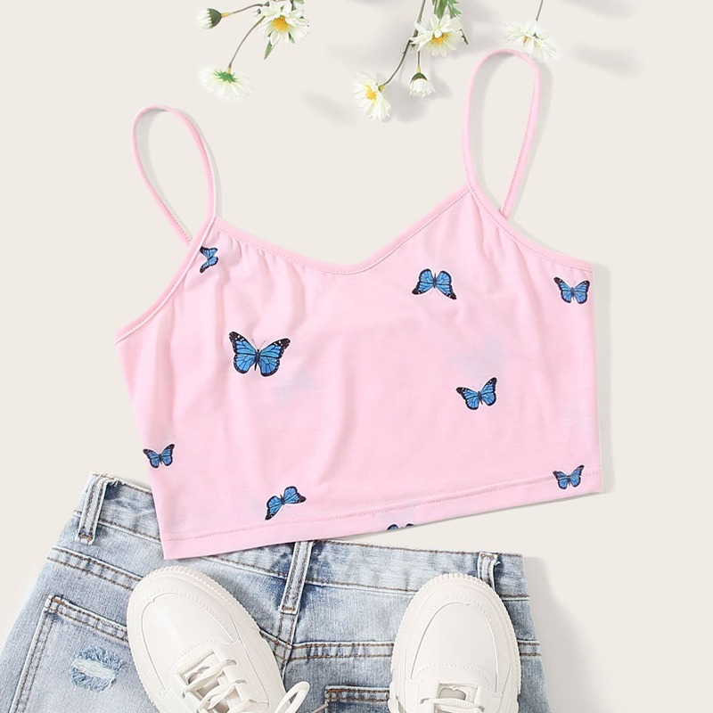 

Butterfly Print Pink Crop Cami