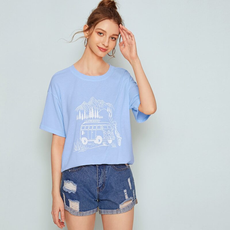 

Bus Graphic Boyfriend Tee, Blue