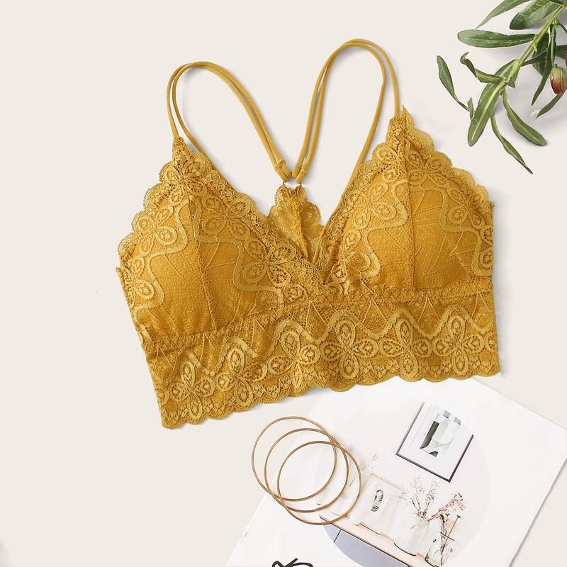 

Scallop Floral Lace Bralette, Yellow