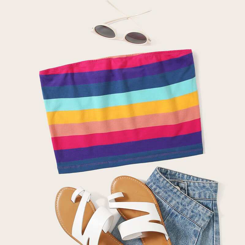 

Rainbow Striped Tube Top, Multicolor