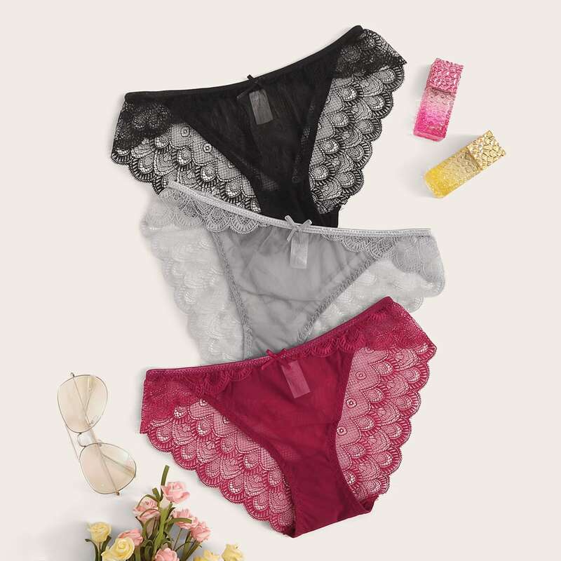 

3pack Scallop Lace Panty Set, Multicolor