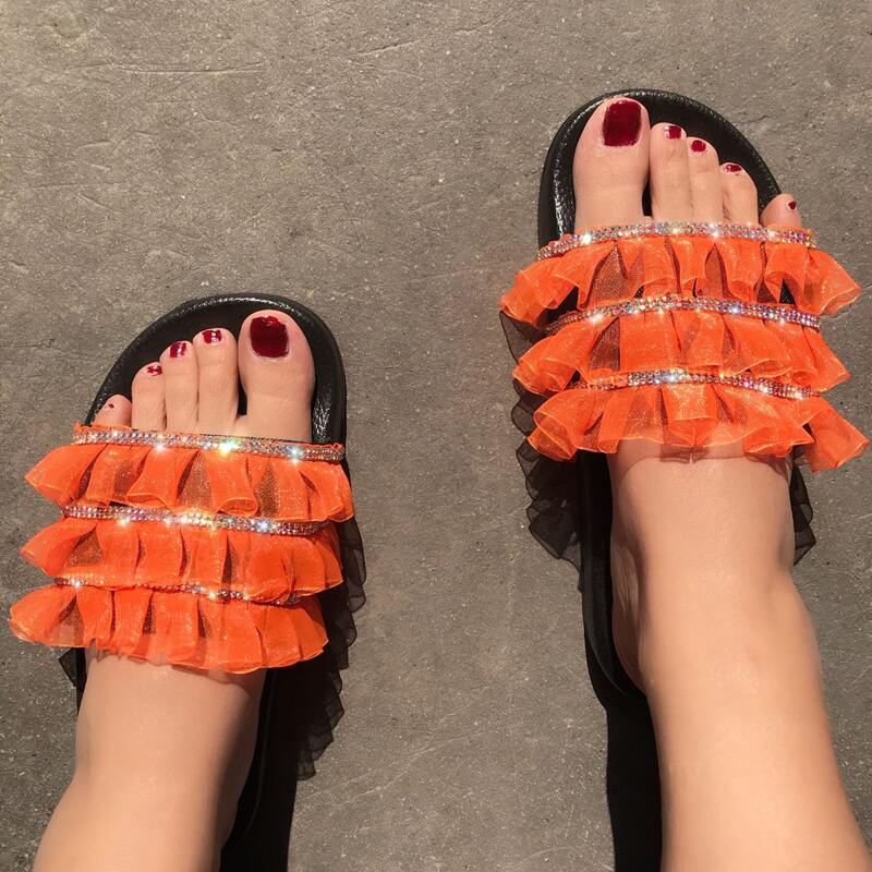 

Ruffle Decor Wide Fit Sliders, Orange