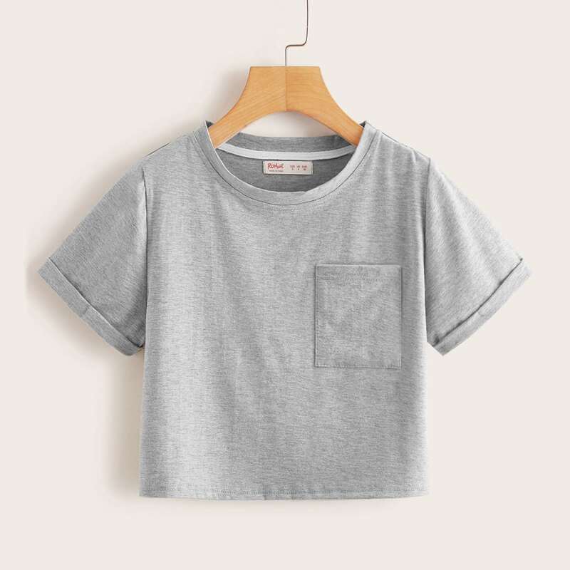 

Rolled Crop Top, Grey