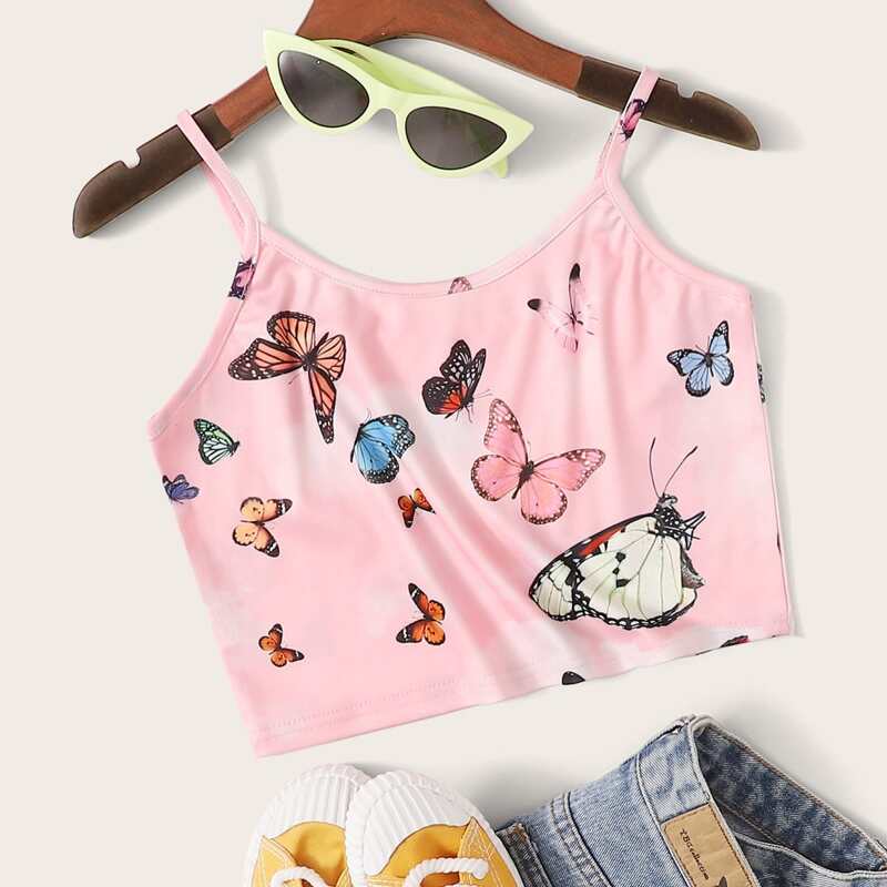 

Butterfly Print Pink Crop Cami