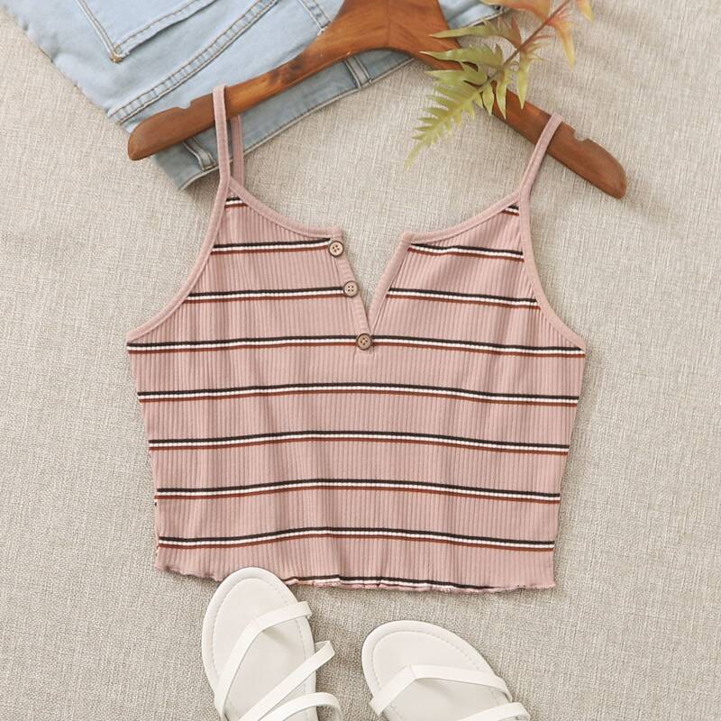 

Striped Henley Crop Cami, Pink