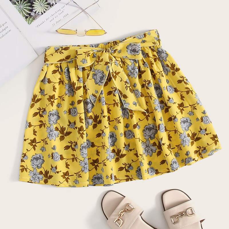 

Floral Belted Mini Skirt, Yellow