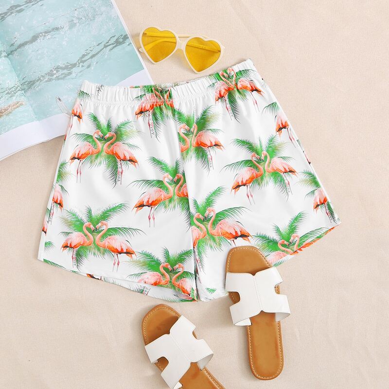 

Flamingo Graphic Shorts, White