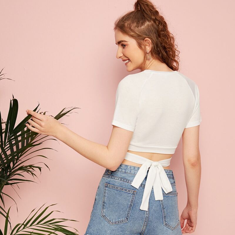 

Tie Back Crop Tee, White