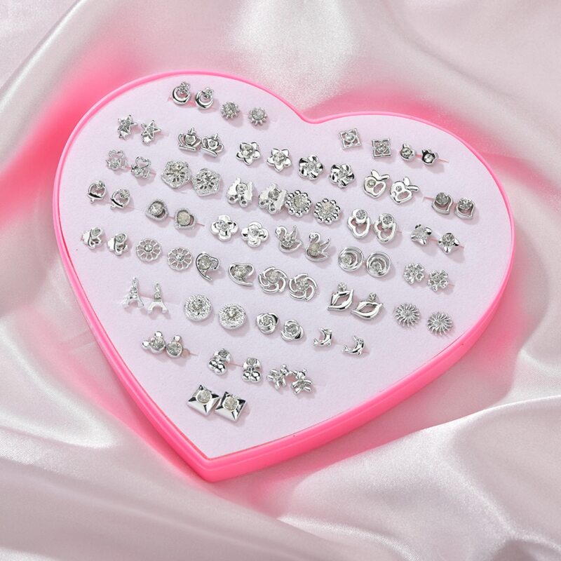 36pairs Random Floral Design Stud Earrings, Silver