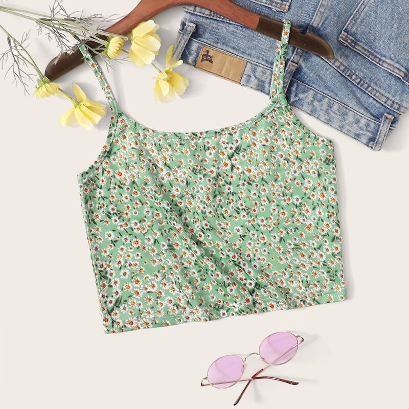

Ditsy Floral Crop Cami, Green