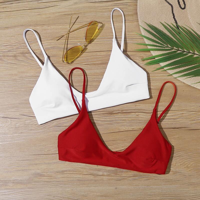 

2pack Spaghetti Strap Bikini Top Set, Multicolor