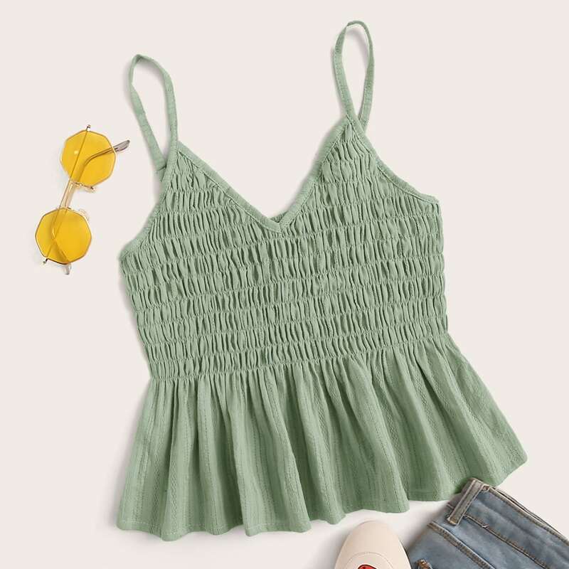 

Shirred Green Peplum Cami