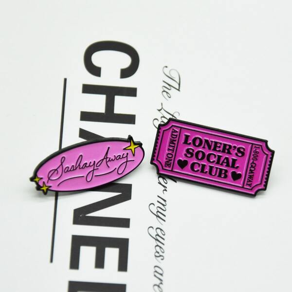 

2pcs Ticket Design Brooch, Pink