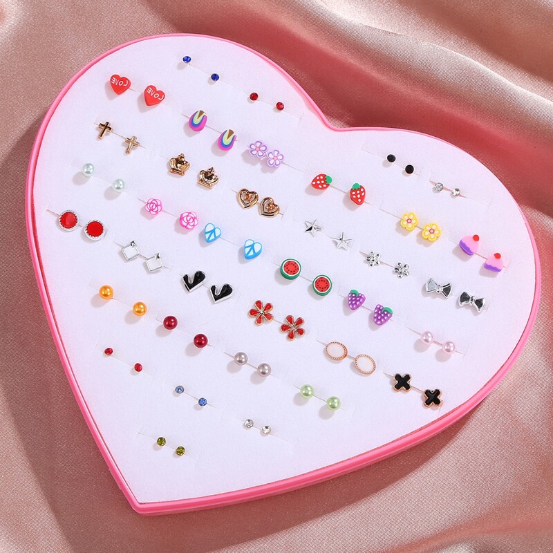 

36pairs Floral Design Stud Earrings, Multicolor