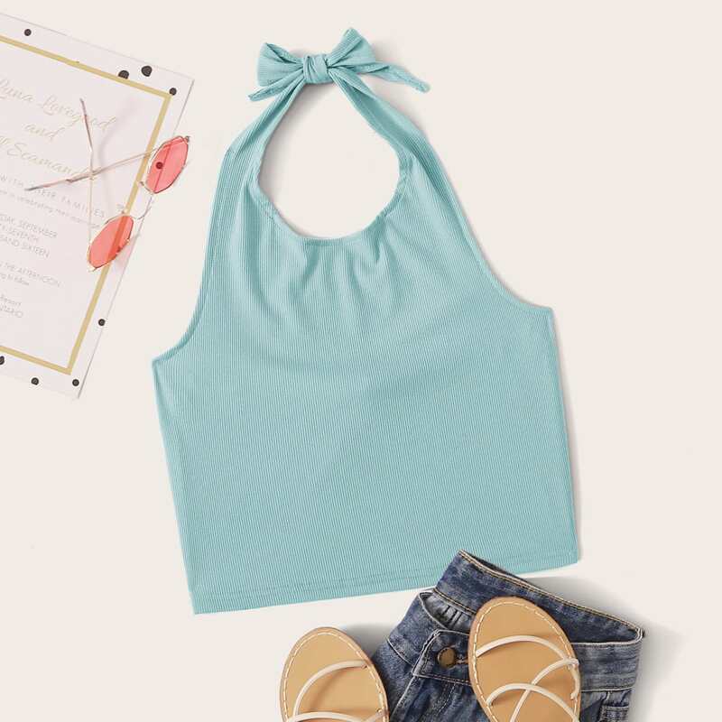 

Blue Crop Halter Top