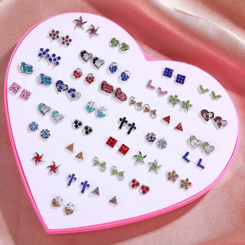 

36pairs Cross Design Stud Earrings, Multicolor