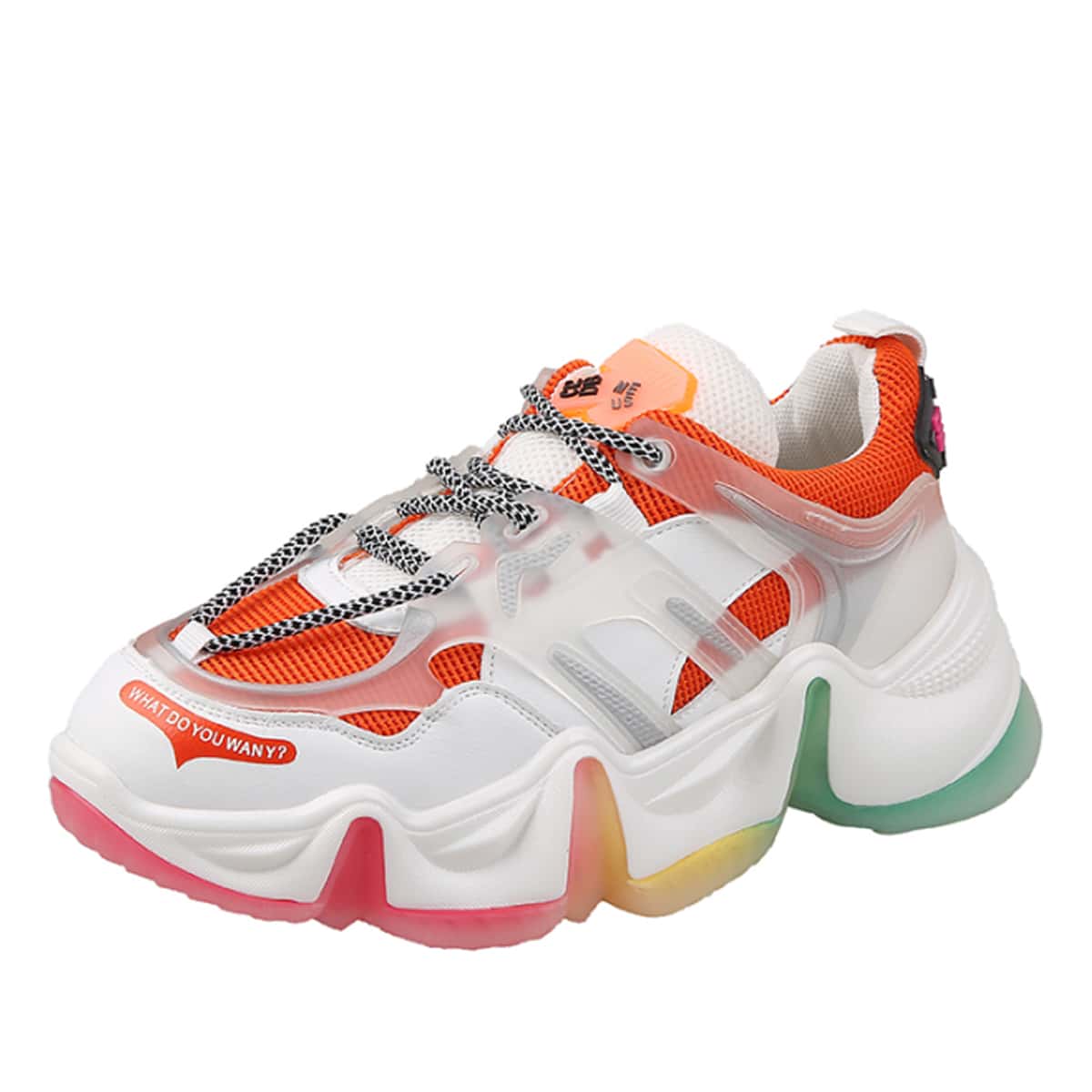 

Mesh Panel Lace-up Front Non-slip Chunky Sneakers, Multicolor