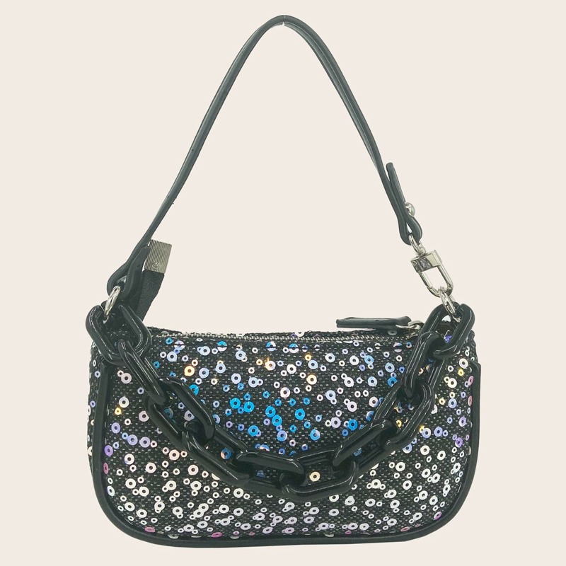 

Sequin Decor Tote Bag, Black