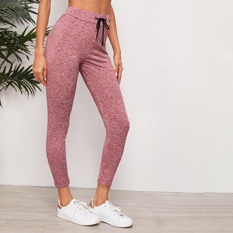 

Space Dye Drawstring Waist Leggings, Pink