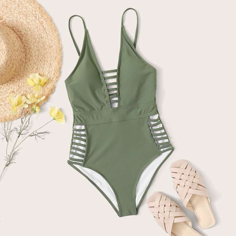 

Ladder Cut Out One Piece Swimsuit, Green