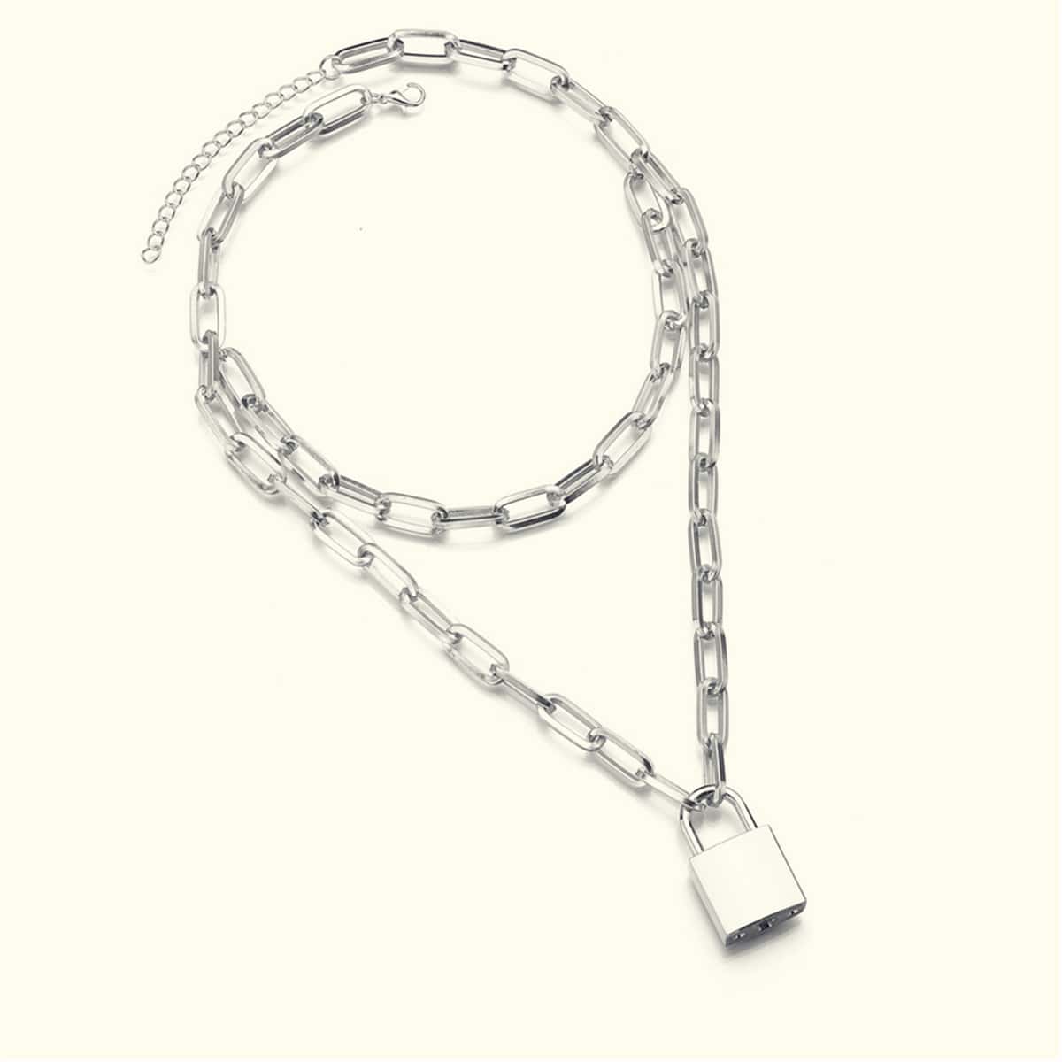 

Guys Lock Charm Layered Necklace, Silver