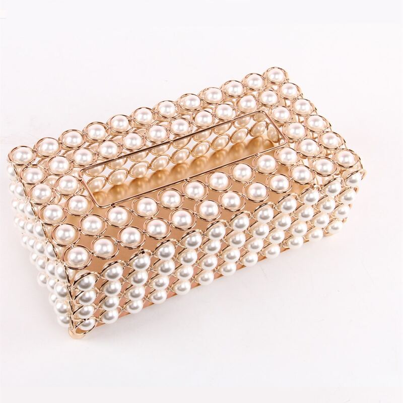 

1pc Faux Pearl Decor Tissue Storage Box, White