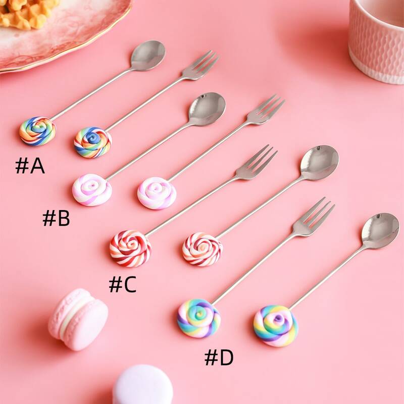 

1pc Lollipop Decor Spoon & 1pc Fork, Multicolor