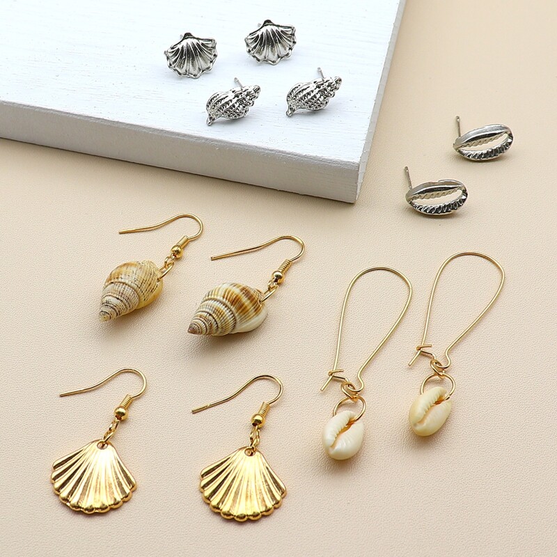 

6pairs Shell Charm Earrings, Multicolor