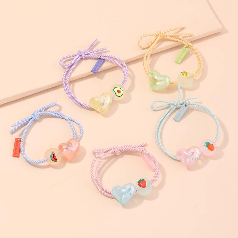 

5pcs Heart Hair Tie, Multicolor