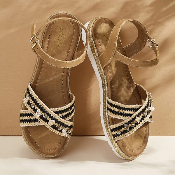 

Braided Cross Strap Ankle Strap Sandals, Multicolor