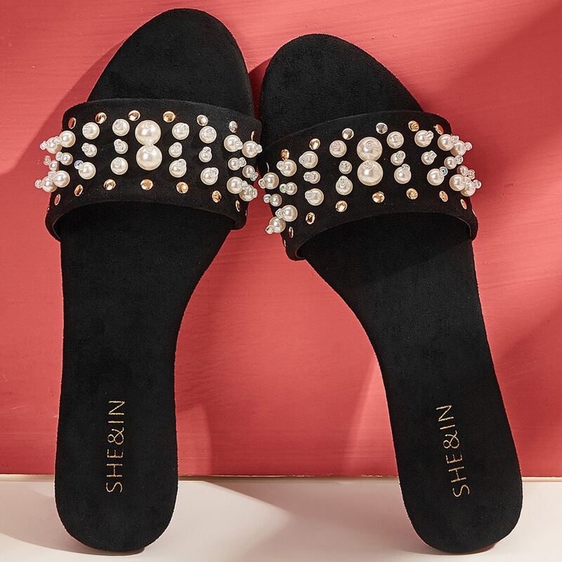 

Faux Pearl Decor Sliders, Black