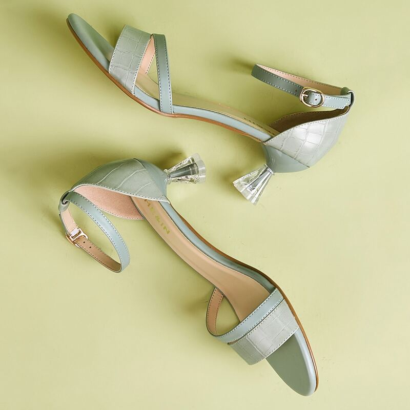 

Croc Embossed Ankle Strap Heels, Green