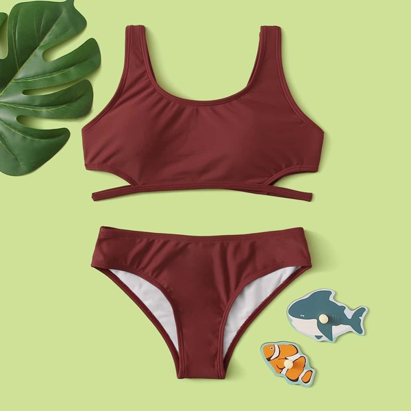 

Girls Cut Out Side Bikini Swimsuit, Red