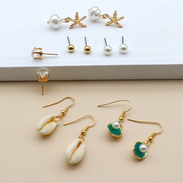 

Серьги-подвески с ракушкой 6 пар, Многоцветный