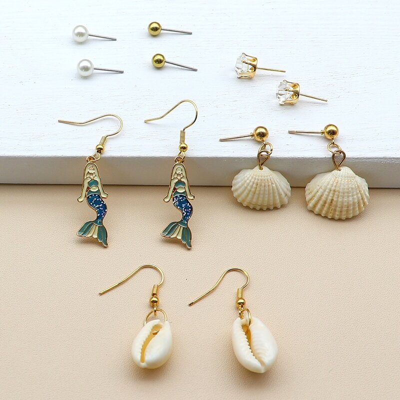 

6pairs Shell Charm Drop Earrings, Multicolor