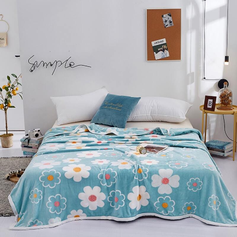 

Flower Print Blanket, Blue