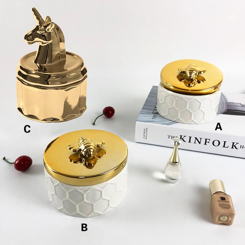 

1pc Ceramic Jewelry Storage Box With Lid, Multicolor