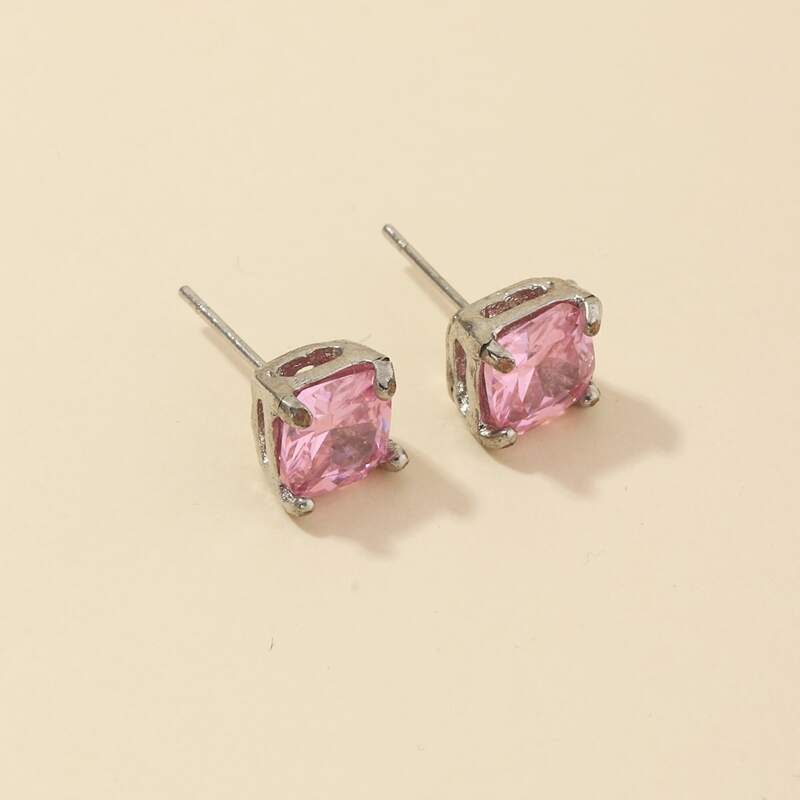 

1pair Rhinestone Engraved Stud Earrings, Pink