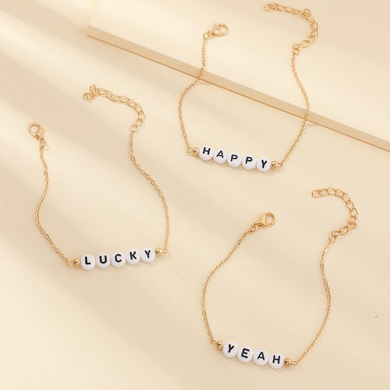 

3pcs Letter Graphic Bracelet, Gold