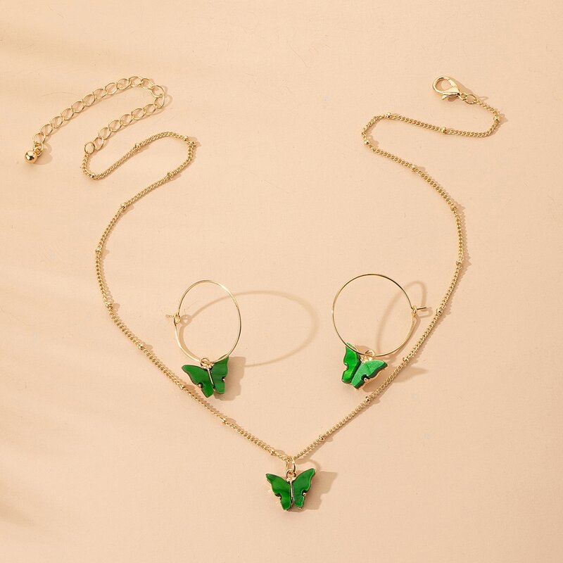 1pc Butterfly Charm Necklace & 1pair Drop Earrings, Gold